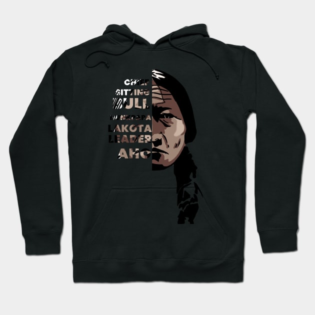 Sitting Bull Native American Half Face Design Hoodie by Eyanosa